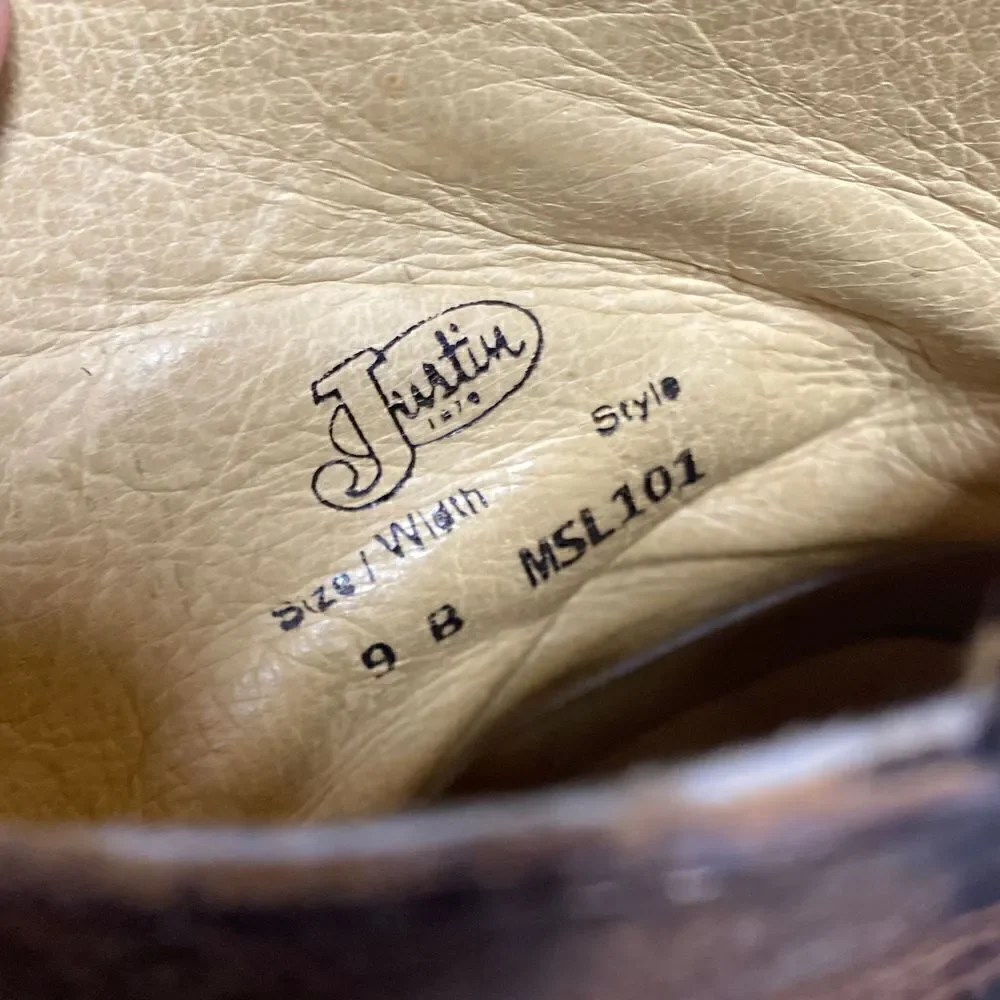 Justin Brown Leather Rustic Cowboy Boots Size 9